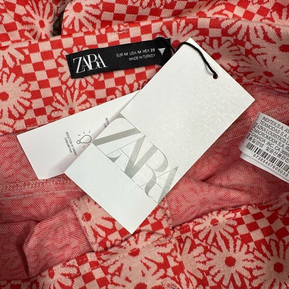ZARA Orange Daisy Print Flare Bottom Pants - Size Medium - Picture 7 of 7